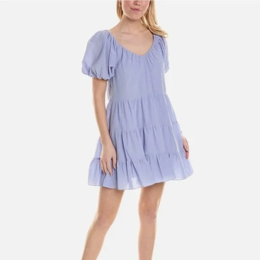 Rebecca Taylor Light Blue Puff Sleeve Mini Dress